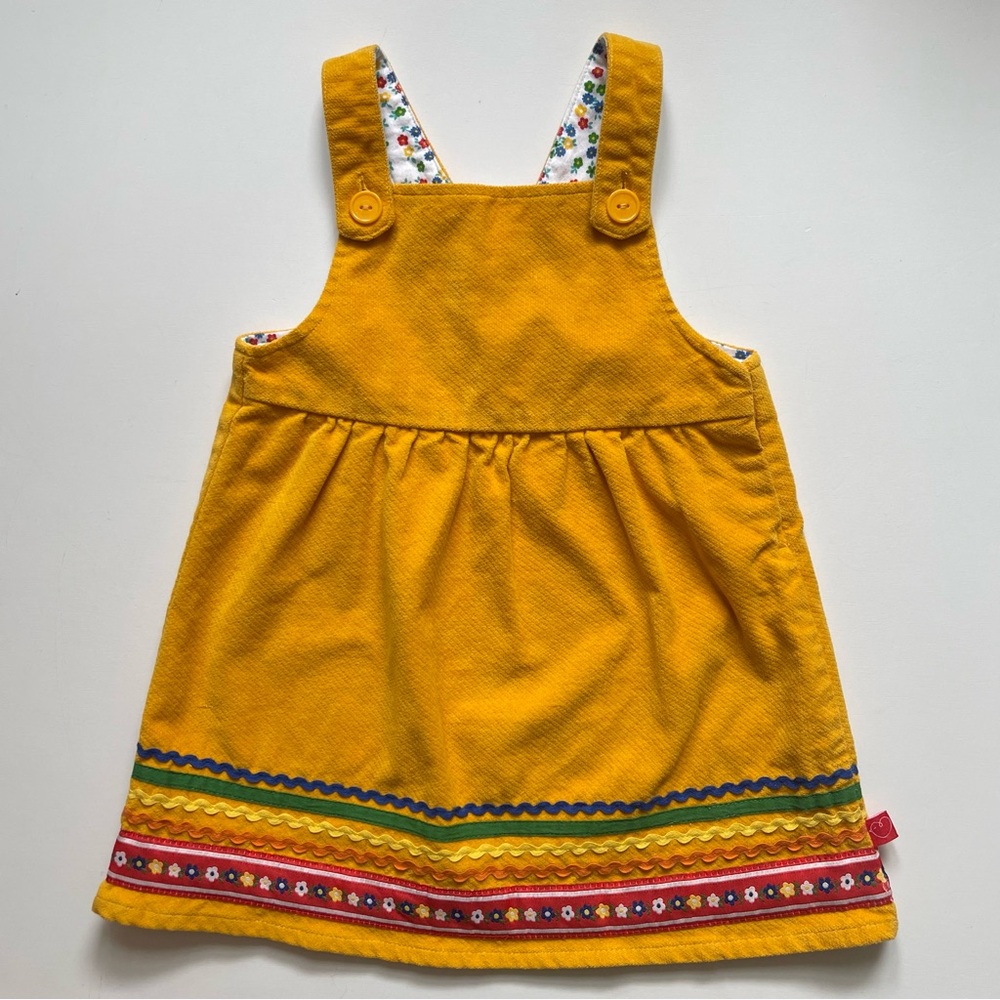 Little Bird by Jools Oliver Girls Mustard Corduroy Dress with Ribbon & Ric Rac